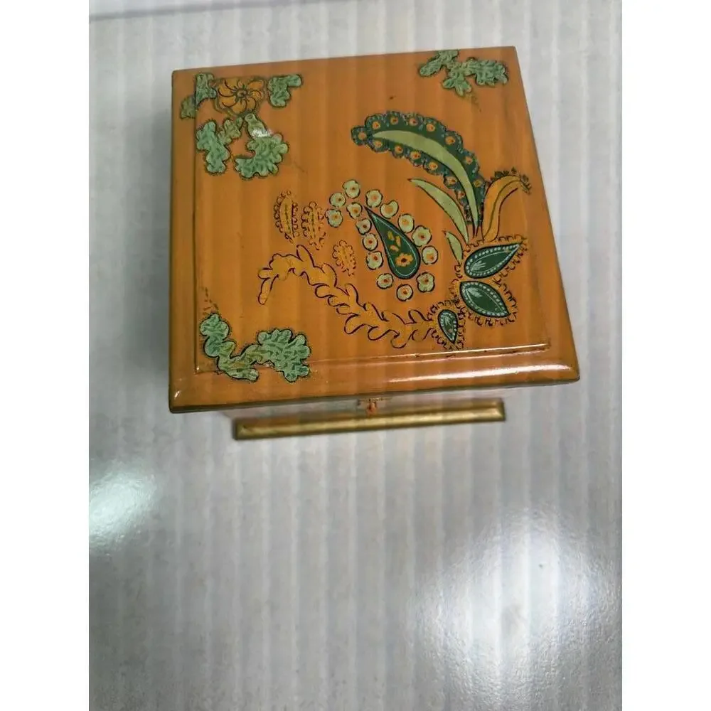VTG Hand-Painted Wood Box 1960s Floral Paisley Trinket Chest Boho Decor